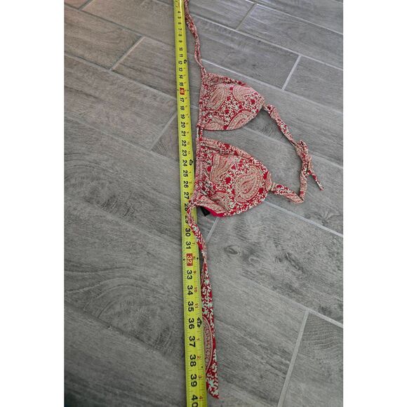 VIX Paula Hermanny Triangle Bikini Top Halter Style Red and Green Gold Paisley D - Picture 6 of 8